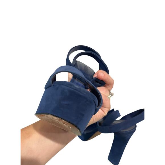 Schutz Amatista Blue Suede Strappy Heels Size 38 US 7 Block Heel Party Shoe - Picture 7 of 7